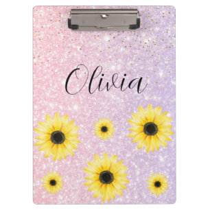 Personalized pink and purple Sunflowers Clipboard