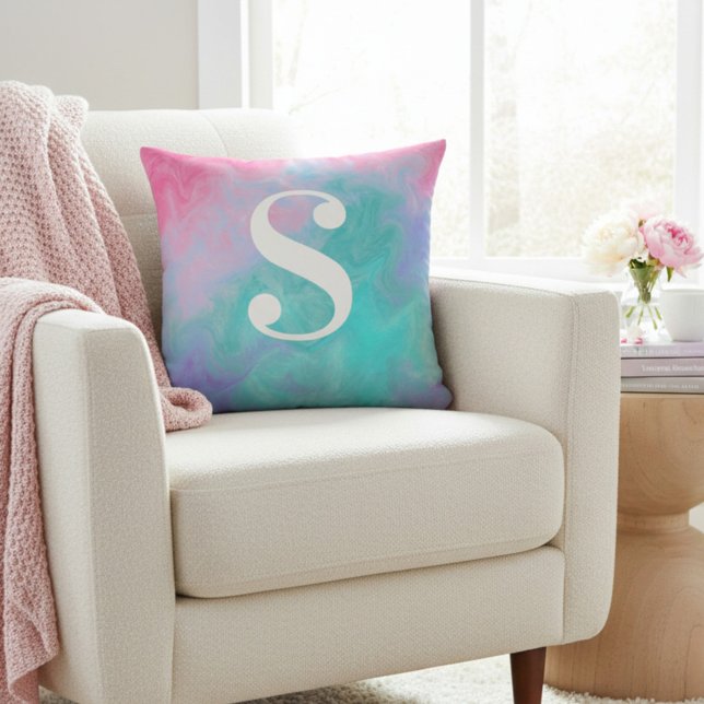 Personalized Pink and Teal Watercolor Cushion (Creator Uploaded)