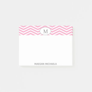 PERSONALIZED pink and white Chevron Post-It notes