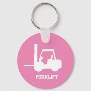 Personalized pink and white Forklift Key Ring