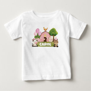 Personalized Pink Barnyard Birthday Baby T-Shirt