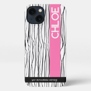 Personalized Pink & Black Modern iPhone 13 Case