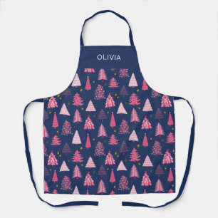 Personalized Pink & Blue Christmas Tree Apron