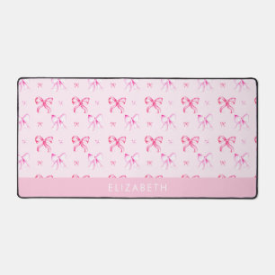 Personalized Pink Bow Coquette Cute Name Office Desk Mat