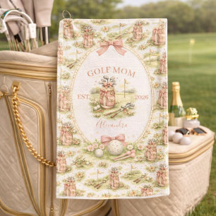 Personalized Pink Bow Golf Mom Gift Towel
