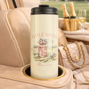 Personalized Pink Bow Golf Mom Thermal Tumbler