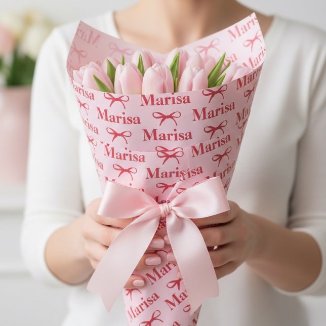 Personalized Pink Bow Name Gift  Wrapping Paper (Creator Uploaded)