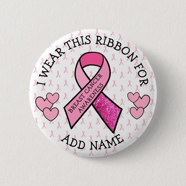 Personalized Pink Breast Cancer Button (Front)