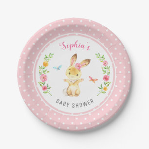 Personalized Pink Bunny Girl Baby Shower Sprinkle Paper Plate