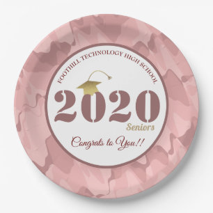 Personalized Pink Camouflage Pattern Graduation Paper Plate