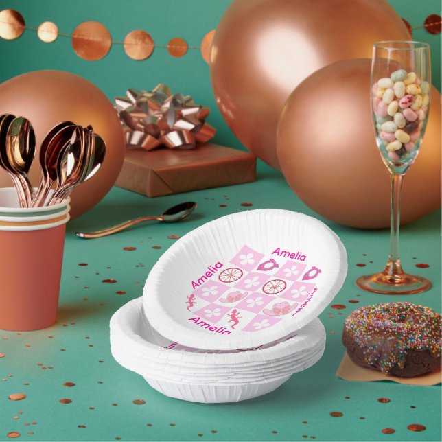 Personalized Pink Checkered Cowgirl Pattern  Paper Plate (Multi)