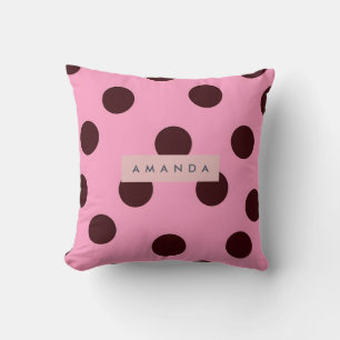 Personalized Pink & Chocolate Polka Dot Cushion