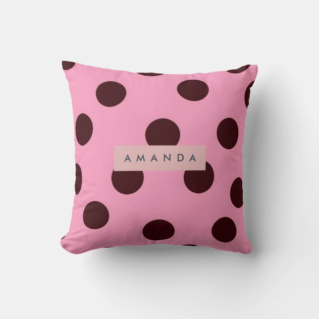 Personalized Pink & Chocolate Polka Dot Cushion (Front)