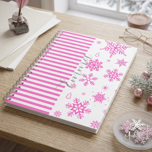 Personalized Pink Christmas Snowflake Notebook