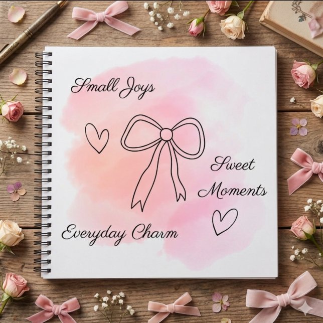 Personalized Pink Coquette Bow Notebook Sketchbook (Aesthetic pink watercolor coquette bow notebook with customizable text)