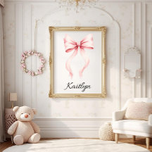 Personalized Pink Coquette Bow Nursery Wall Art 