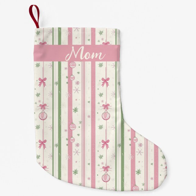 Personalized Pink Coquette Mom Small Christmas Stocking (Front)