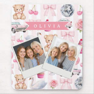 Personalized Pink Coquette Retro Cute Teddy Bear Mouse Pad
