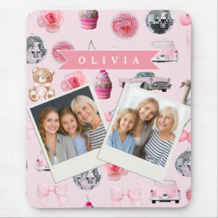 Personalized Pink Coquette Retro Cute Teddy Bear  Mouse Pad