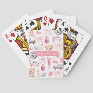 Personalized Pink Coquette Retro Cute Teddy Bear Playing Cards