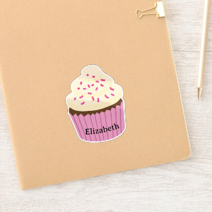 Personalized pink cupcake Sticker / Label