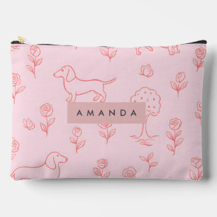 Personalized Pink Dachshund and Flower Accessory Pouch