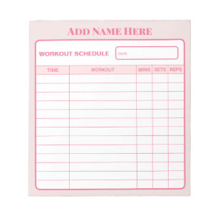 Personalized Pink Daily Workout Schedule Notepad