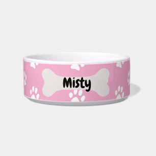Personalized  Pink Dog Puppy Paw Print Bowl