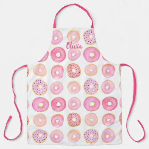 Personalized Pink Donut Pattern Apron