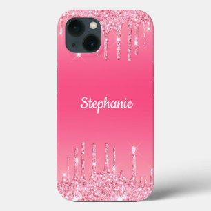 Personalized Pink Dripping Glitter Trendy Glam Cas iPhone 13 Case
