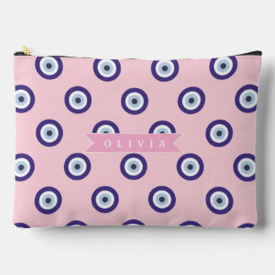 Personalized Pink Evil Eye Pattern Gifts With Name Accessory Pouch
