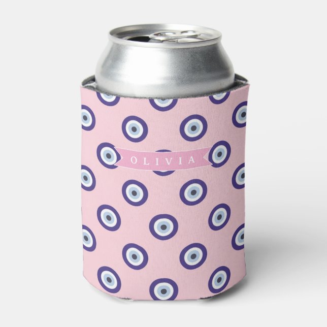 Personalized Pink Evil Eye Pattern Gifts With Name Can Cooler (Can Front)