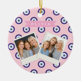Personalized Pink Evil Eye Pattern Gifts With Name Ceramic Ornament