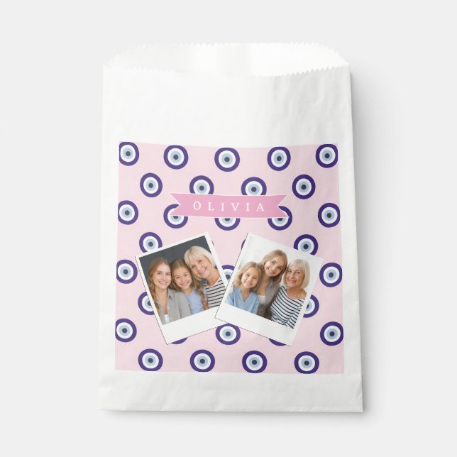 Personalized Pink Evil Eye Pattern Gifts With Name Favour Bag (Front)
