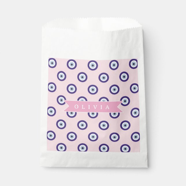 Personalized Pink Evil Eye Pattern Gifts With Name Favour Bag (Front)