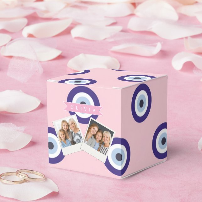 Personalized Pink Evil Eye Pattern Gifts With Name Favour Box (Wedding)