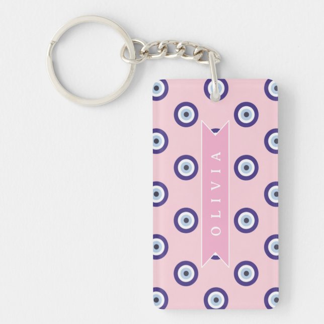 Personalized Pink Evil Eye Pattern Gifts With Name Key Ring (Front)