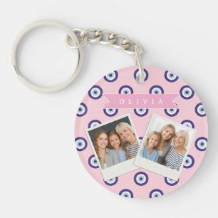 Personalized Pink Evil Eye Pattern Gifts With Name Key Ring