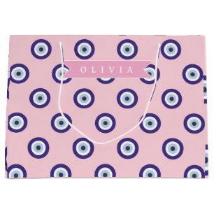 Personalized Pink Evil Eye Pattern Gifts With Name Large Gift Bag