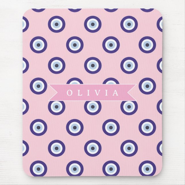 Personalized Pink Evil Eye Pattern Gifts With Name Mouse Pad (Front)
