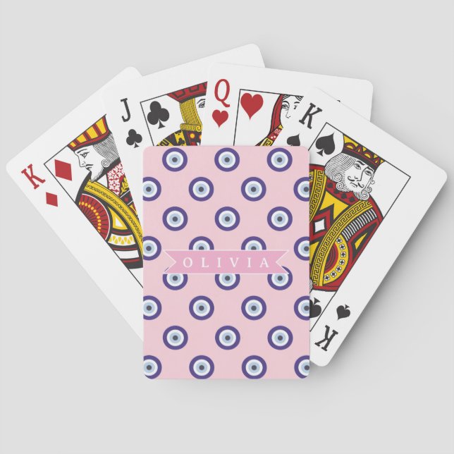 Personalized Pink Evil Eye Pattern Gifts With Name Playing Cards (Back)