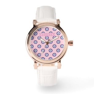 Personalized Pink Evil Eye Pattern Gifts With Name Watch