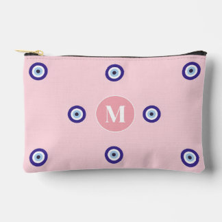 Personalized Pink Evil Eye Pattern Monogram Accessory Pouch