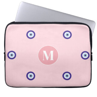 Personalized Pink Evil Eye Pattern Monogram Laptop Sleeve
