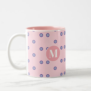 Personalized Pink Evil Eye Pattern Monogram Two-Tone Coffee Mug