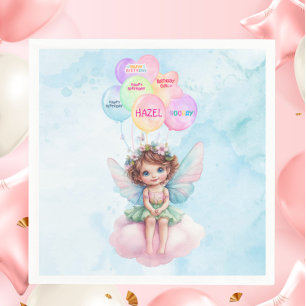 Personalized Pink Fairy on Cloud Birthday Napkin 