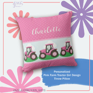 Personalized Pink Farm Tractor Girl Design Cushion
