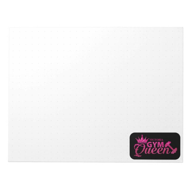 Personalized pink faux glitter gym queen dotted notepad (Front)
