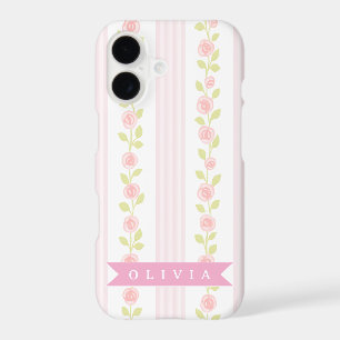 Personalized pink feminine coquette floral striped