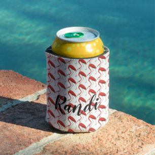 Personalized Pink Flamingo Can Cooler